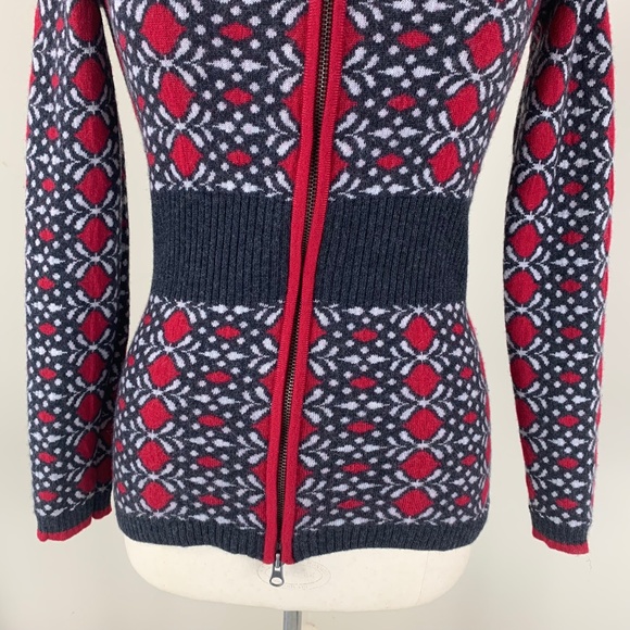 Neve Merano Wool Ski Sweater M Front Zipper Red White Blue Excellent Condition - Picture 13 of 16
